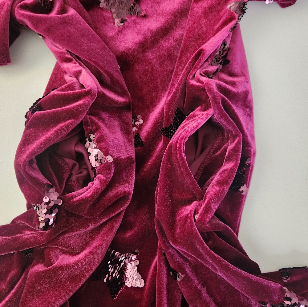 Cat&Jack Burgundy Velvet Starred Short Sleeve Dress w/pockets,Girl's 10/12, NWOT - Picture 4 of 9